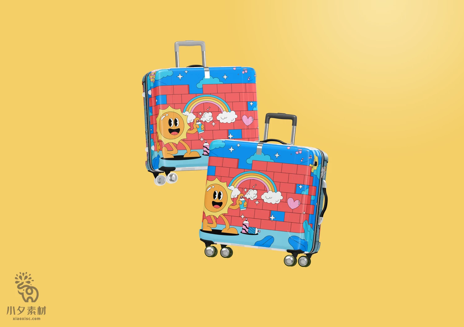 品牌儿童方形行李箱拉杆箱VI智能贴图文创样机模板PSD设计素材【005】